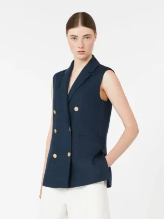 Linen basketweave gilet, midnightblue