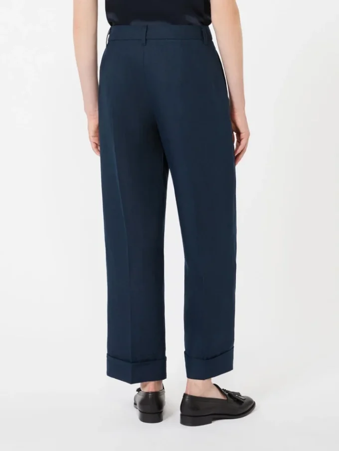Linen basketweave straight trousers, midnightblue