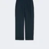 Linen basketweave straight trousers, midnightblue