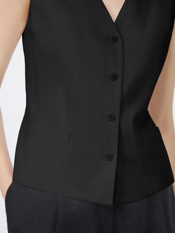 Linen canvas gilet, black