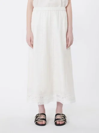 Linen skirt with à jour embroidery, ecru
