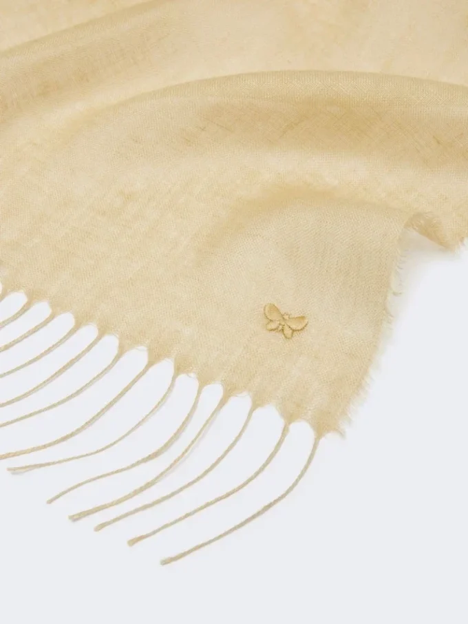 Linen stole with fringes, beige
