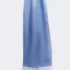 Linen stole with fringes, light blue