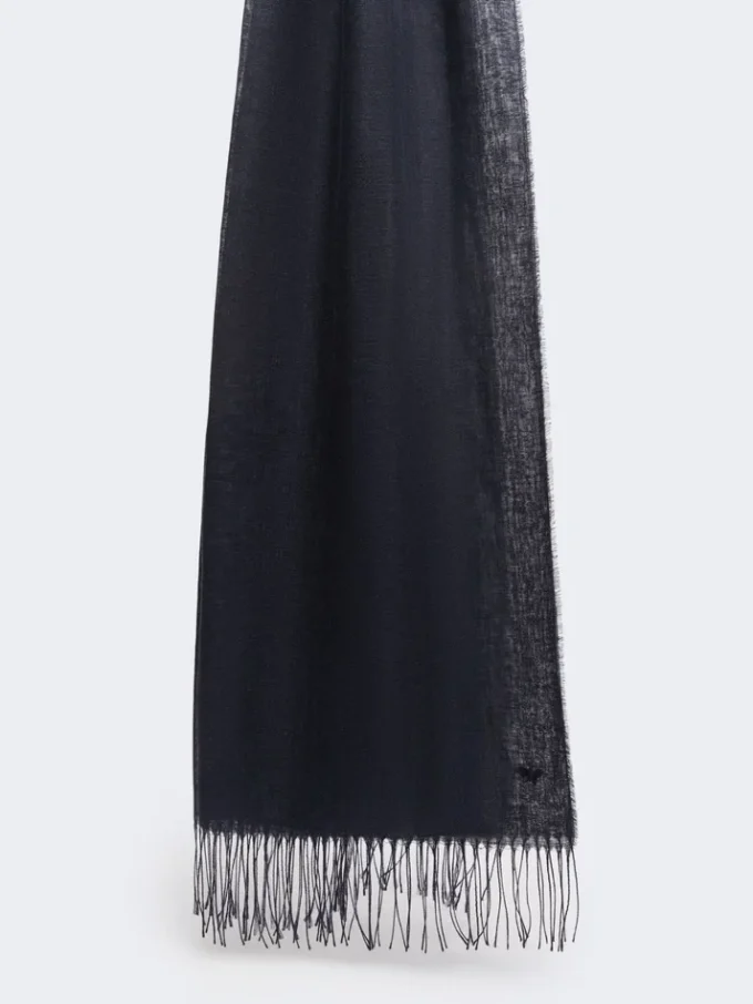 Linen stole with fringes, midnightblue