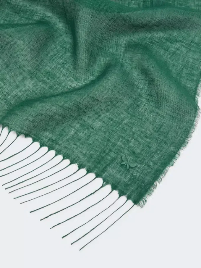 Linen stole with fringes, sage green