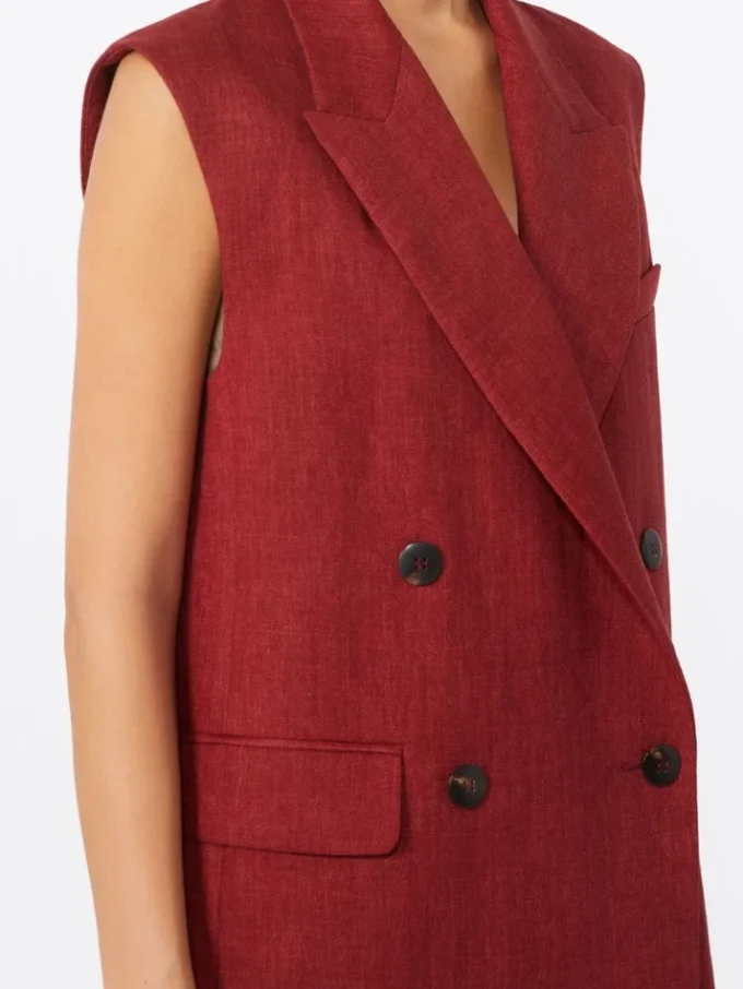 Linen twill gilet, brick red