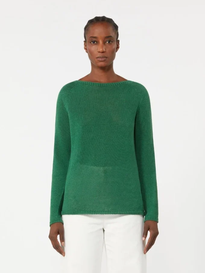 Linen yarn basic sweater, green