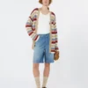 Linen yarn cardigan with belt, cherry