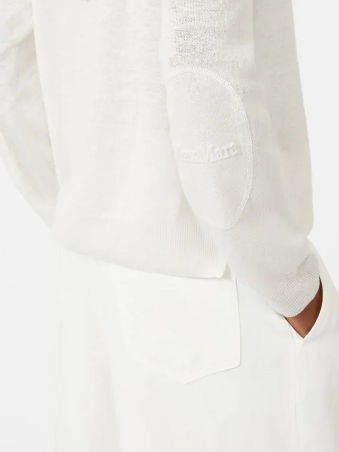 Linen yarn crew-neck sweater, milk