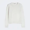 Linen yarn crew-neck sweater, milk