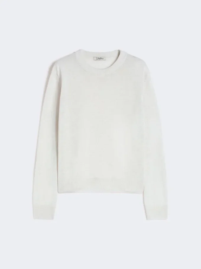 Linen yarn crew-neck sweater, milk