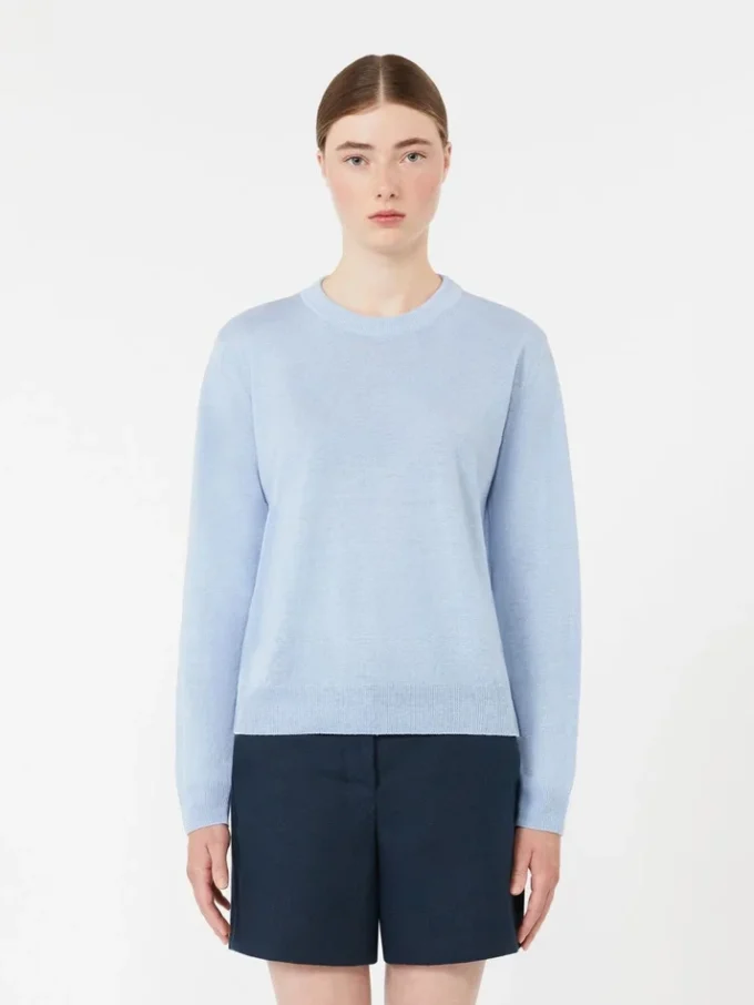 Linen yarn crew-neck sweater, sky blue