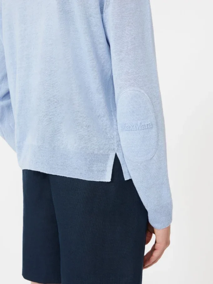 Linen yarn crew-neck sweater, sky blue