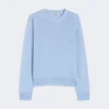 Linen yarn crew-neck sweater, sky blue
