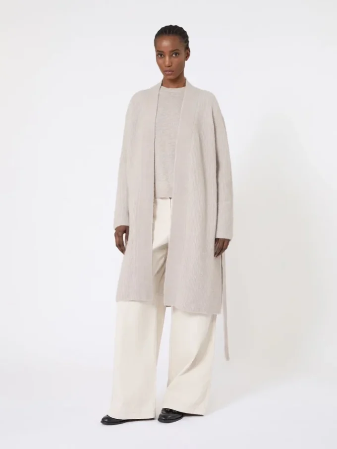 Long alpaca and wool cardigan, sand