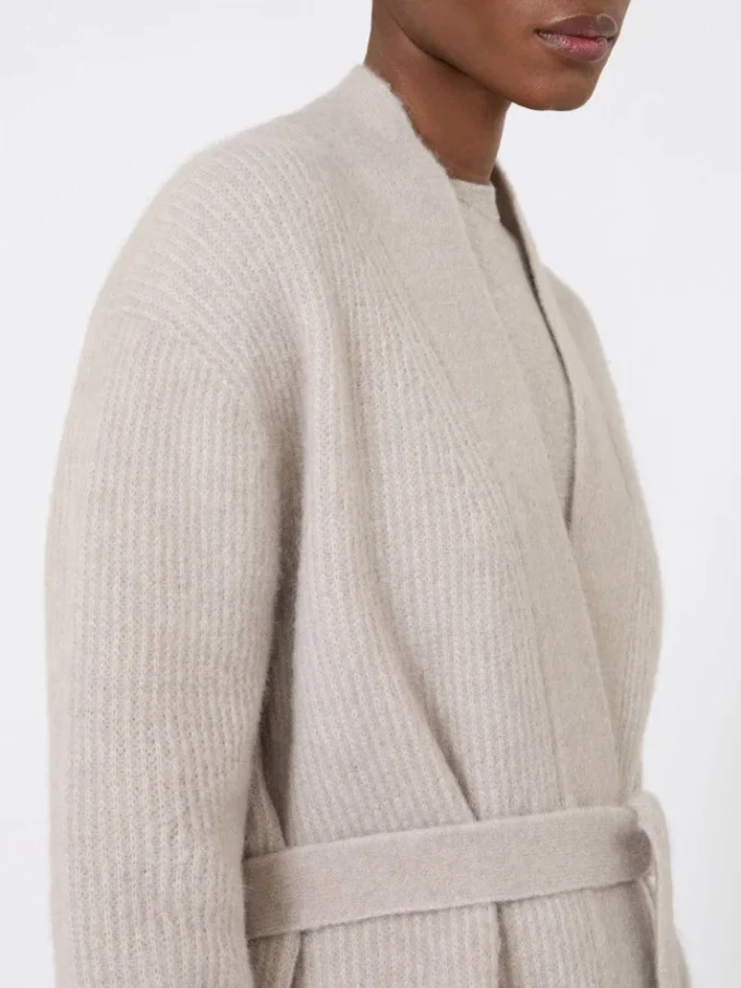 Long alpaca and wool cardigan, sand