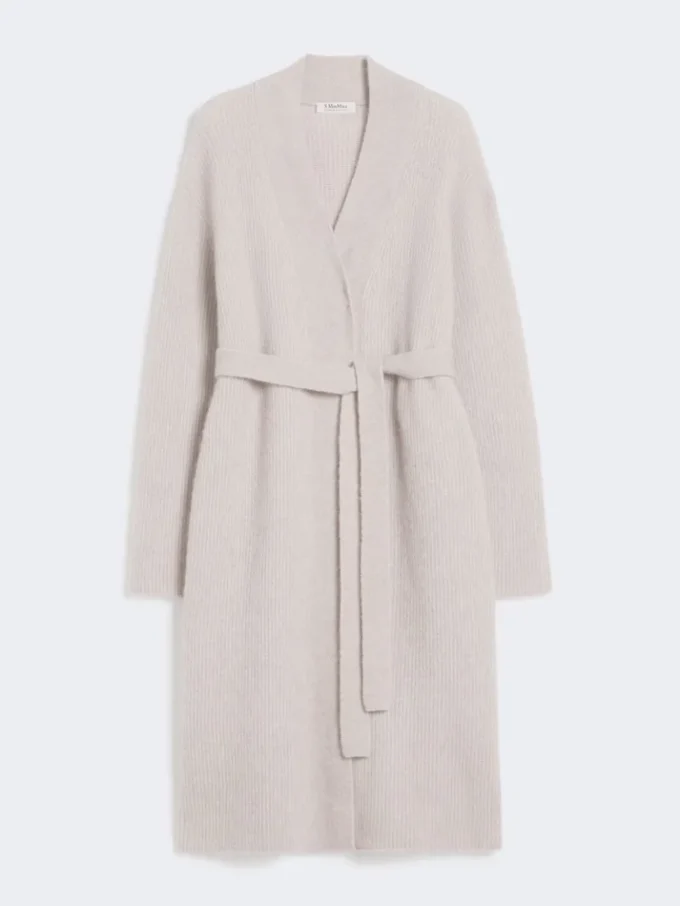 Long alpaca and wool cardigan, sand