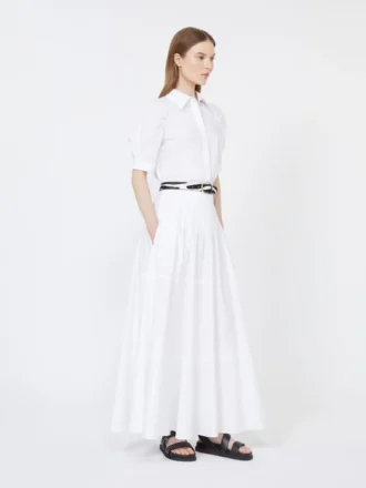 Long cotton poplin skirt, optical white