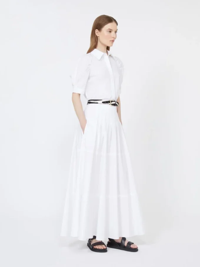 Long cotton poplin skirt, optical white Long cotton poplin skirt, optical white