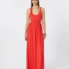 Long crepe jersey dress, coral
