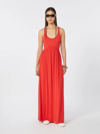 Long crepe jersey dress, coral