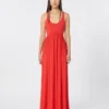 Long crepe jersey dress, coral