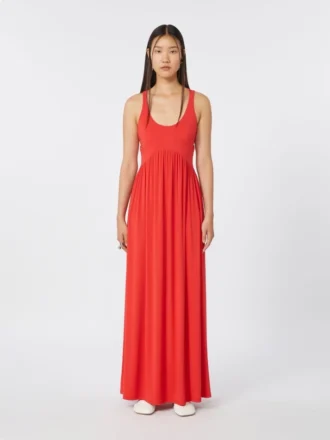 Long crepe jersey dress, coral