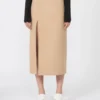 Long double-faced wool skirt, caramel