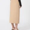 Long double-faced wool skirt, caramel