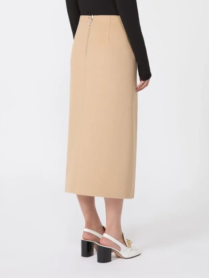 Long double-faced wool skirt, caramel