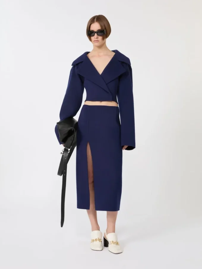 Long double-faced wool skirt, ultramarine Long double-faced wool skirt, ultramarine