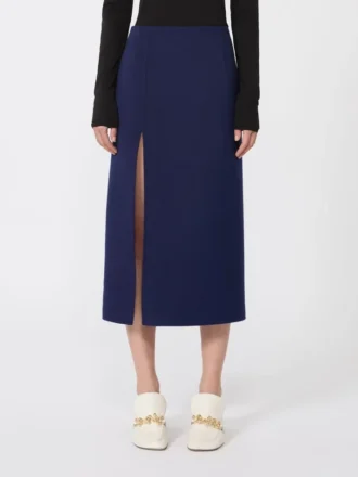 Long double-faced wool skirt, ultramarine