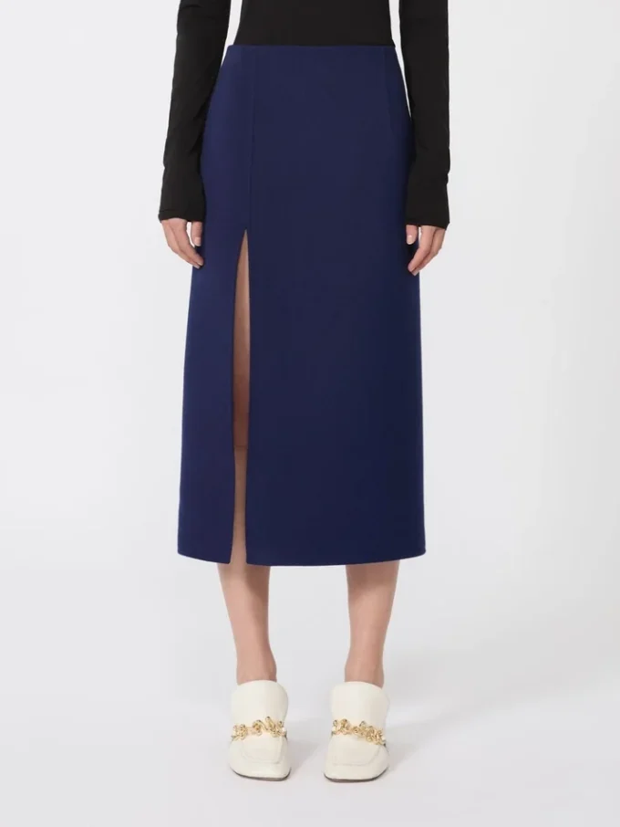 Long double-faced wool skirt, ultramarine Long double-faced wool skirt, ultramarine