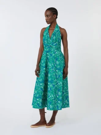 Long dress in printed poplin, emerald