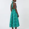 Long dress in printed poplin, emerald Long dress in printed poplin, emerald