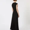 Long dress with v-neck in canneta, black