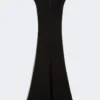 Long dress with v-neck in canneta, black