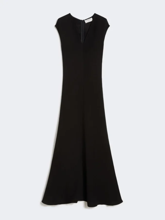 Long dress with v-neck in canneta, black