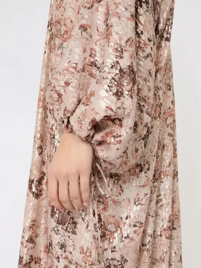 Long fil coupa and printed lama dress, rose gold