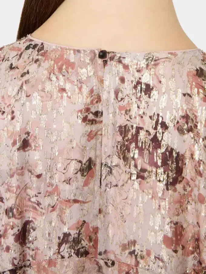 Long fil coupa and printed lama dress, rose gold