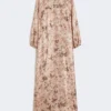 Long fil coupa and printed lama dress, rose gold