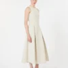 Long flared scuba jersey dress, beige Long flared scuba jersey dress, beige