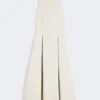 Long flared scuba jersey dress, beige Long flared scuba jersey dress, beige