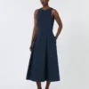 Long flared scuba jersey dress, ultramarine