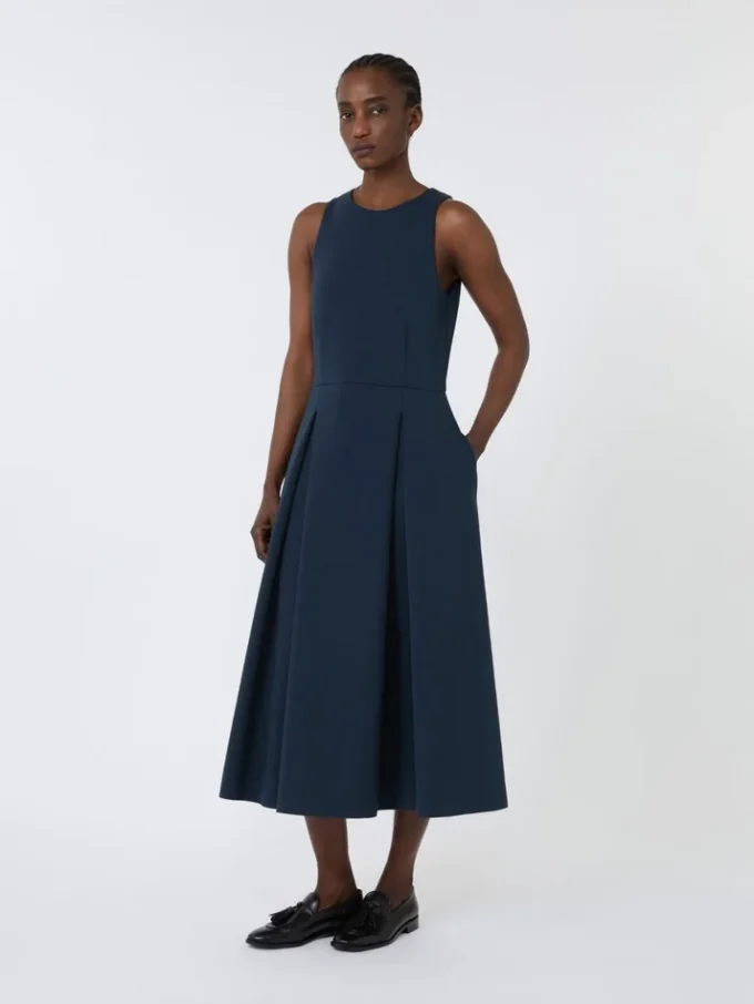 Long flared scuba jersey dress, ultramarine