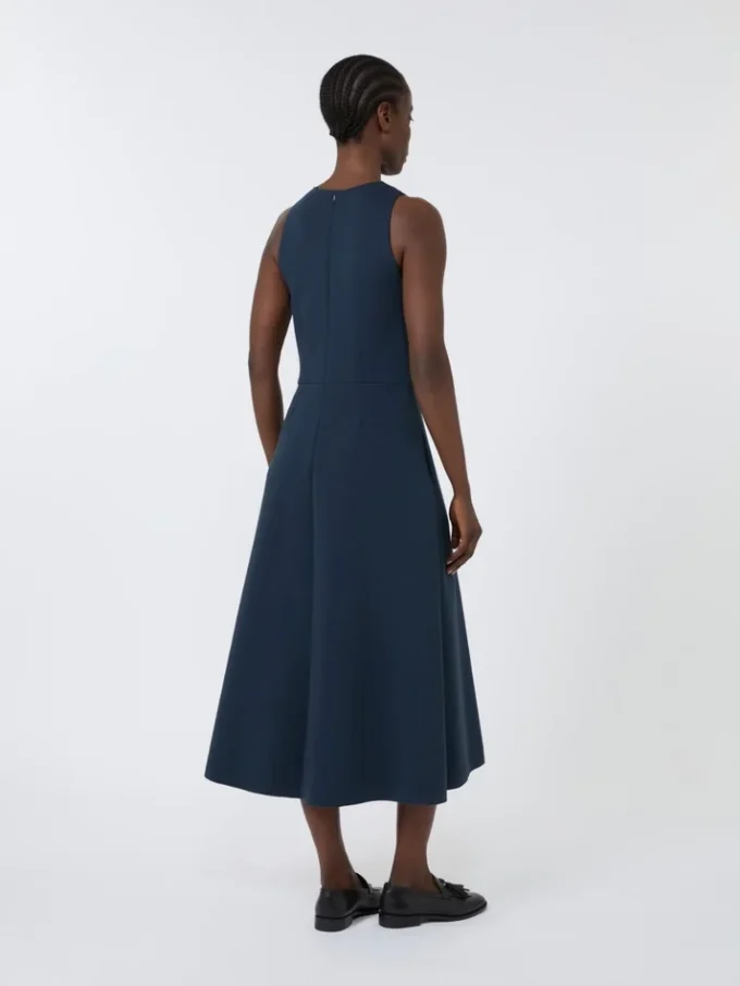 Long flared scuba jersey dress, ultramarine