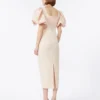 Long jacquard cloque dress, powder