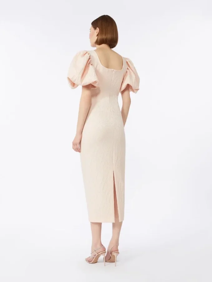 Long jacquard cloque dress, powder