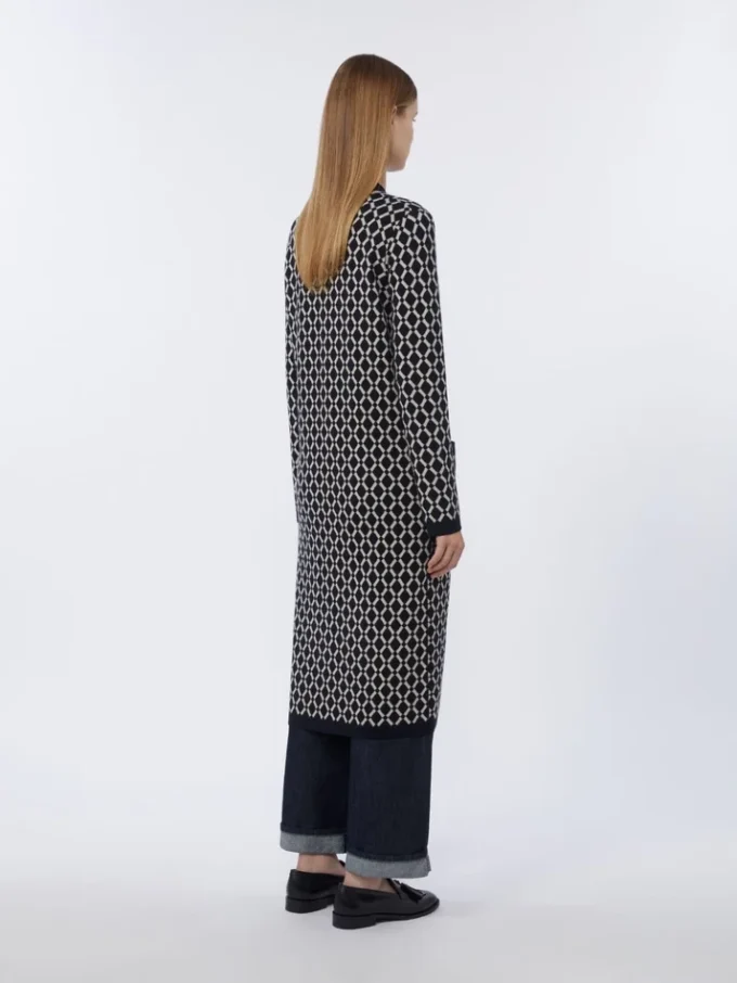 Long jacquard wool cardigan, ultramarine