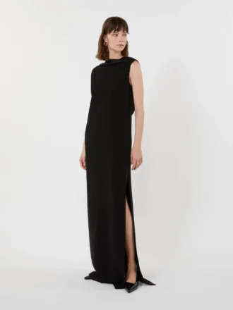 Long lightweight cady dress, black